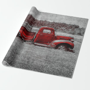 Vintage Retro Rustic Red Gray Farm Truck Wrapping Paper
