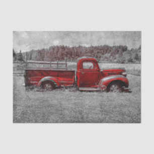  Vintage Retro Rustic Red Grey Farm Truck Tissue Paper