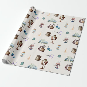 Vintage Retro Rustic Sewing Accessories Wrapping Paper