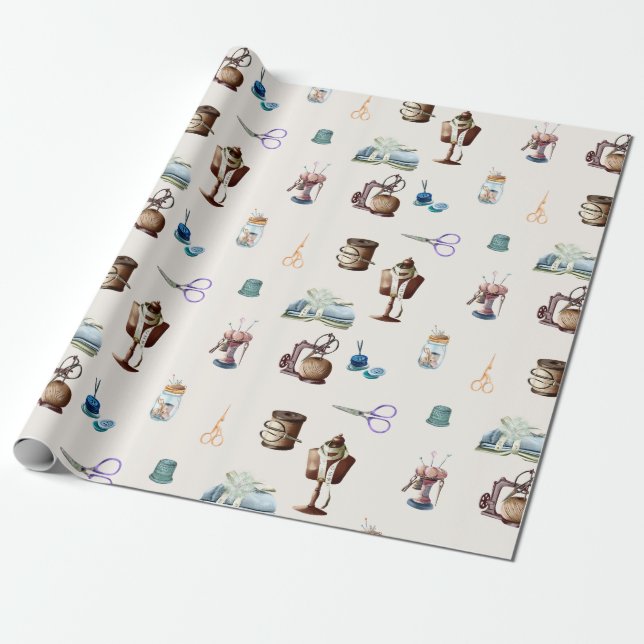 Vintage Retro Rustic Sewing Accessories   Wrapping Paper (Unrolled)