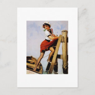 Vintage Retro Sailor Pin-up Girl Postcard