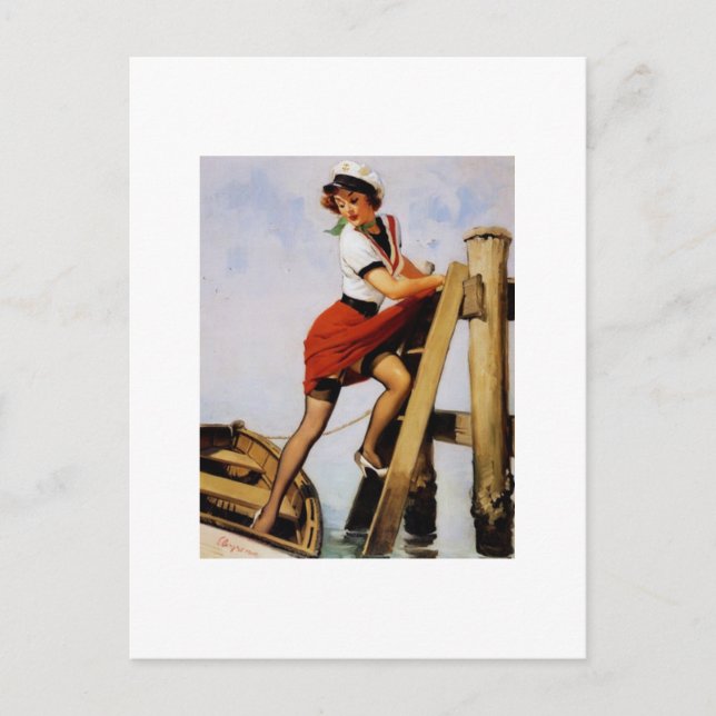Vintage Retro Sailor Pin-up Girl Postcard (Front)