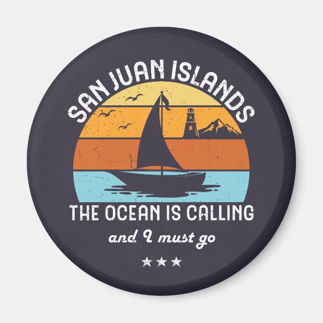 Vintage Retro San Juan Islands Sailing Magnet (Front)