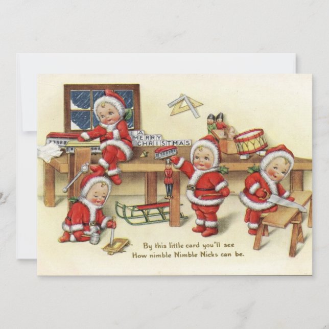 Vintage Retro Santa Babies Holiday Card (Front)