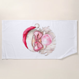 Vintage Retro Santa Christmas Bubble Gum Pink Sung Beach Towel