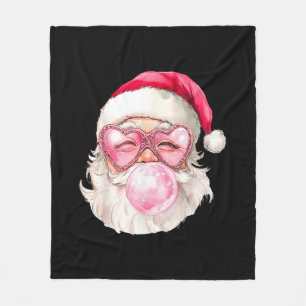 Vintage Retro Santa Christmas Bubble Gum Pink Sung Fleece Blanket