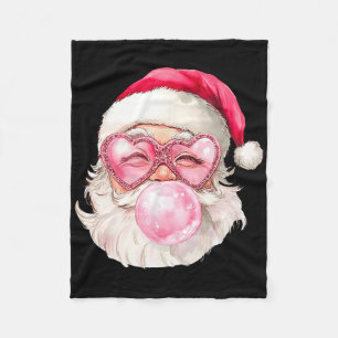 Vintage Retro Santa Christmas Bubble Gum Pink Sung Fleece Blanket