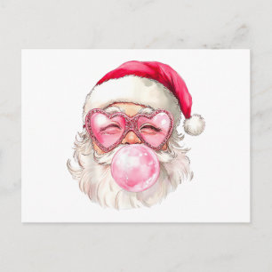 Vintage Retro Santa Christmas Bubble Gum Pink Sung Holiday Postcard