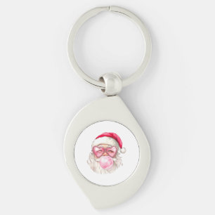 Vintage Retro Santa Christmas Bubble Gum Pink Sung Key Ring