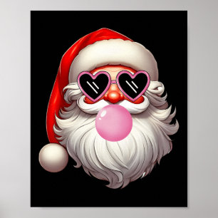 Vintage Retro Santa Christmas Bubble Gum Pink Sung Poster