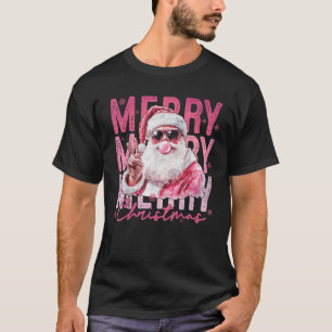 Vintage Retro Santa Christmas Bubble Gum Pink Sung T-Shirt