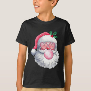 Vintage Retro Santa Christmas Bubble Gum Pink Sung T-Shirt