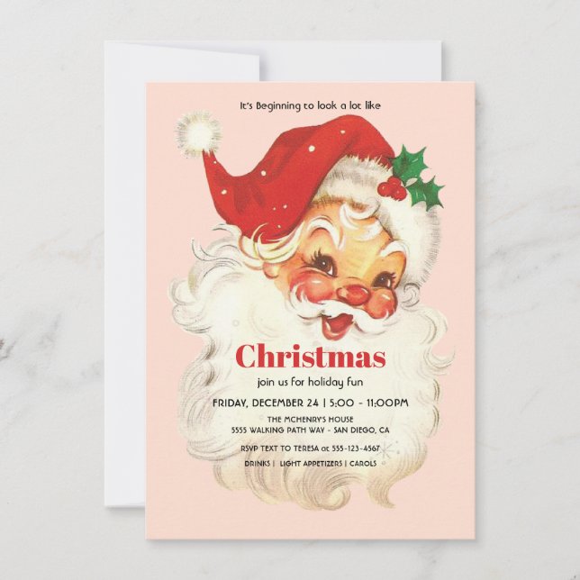 Vintage Retro Santa Christmas Party Invitation (Front)
