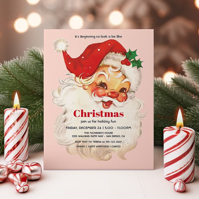 Vintage Retro Santa Christmas Party Invitation (Creator Uploaded)