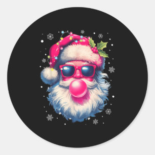 Vintage Retro Santa Christmas Pink Sungles Bubble Classic Round Sticker