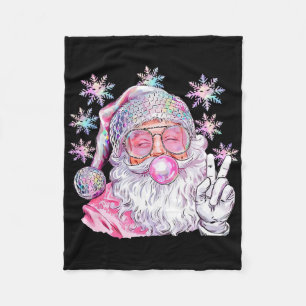 Vintage Retro Santa Christmas Pink Sungles Bubble Fleece Blanket