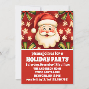 Vintage Retro Santa Claus and Bows Christmas Party Invitation