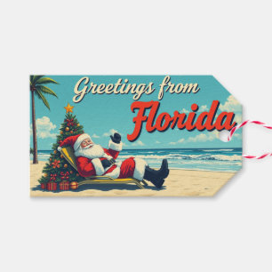 Vintage Retro Santa Claus at the Beach - Florida  Gift Tags