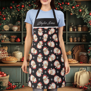 Vintage Retro Santa Claus Black Personalised Apron