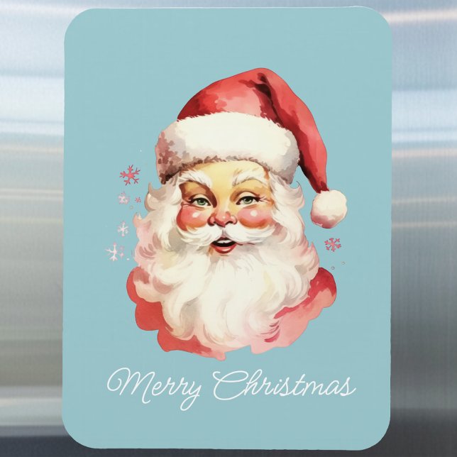 Vintage Retro Santa Claus Blue Merry Christmas Magnet (Creator Uploaded)