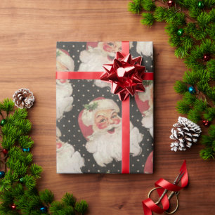vintage retro Santa Claus Christmas Holiday Wrapping Paper