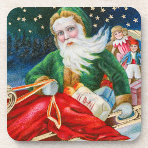 Vintage Retro Santa Claus Christmas Postcard Coaster