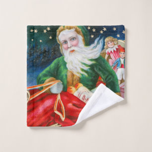 Vintage Retro Santa Claus Christmas Postcard Wash Cloth