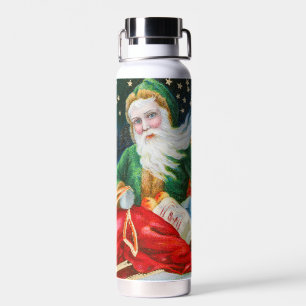 Vintage Retro Santa Claus Christmas Postcard Water Bottle
