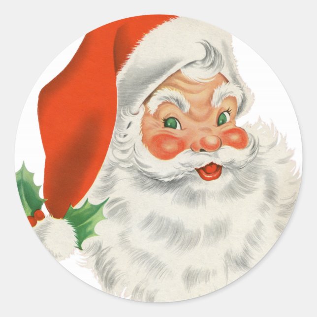 Vintage Retro Santa Claus Classic Round Sticker (Front)