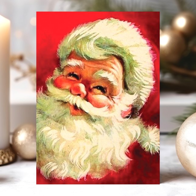 Vintage Retro Santa Claus Face Christmas Holiday Card (Creator Uploaded)