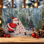 Vintage Retro Santa Claus Forest Animals Christmas Holiday Card<br><div class="desc">Vintage Retro Santa Claus Forest Animals Christmas Holiday Card. This design features Santa Claus decorating a Christmas tree with forest animals. What a beautiful retro holiday scene. Personalize this custom design with your own inside greeting.</div>