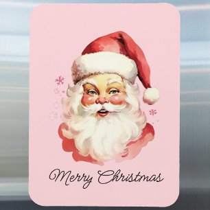 Vintage Retro Santa Claus Pink Merry Christmas Magnet