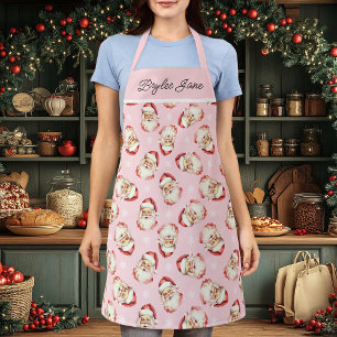 Vintage Retro Santa Claus Pink Personalised Apron
