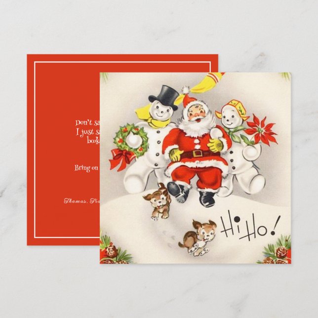 Vintage Retro Santa Claus Snowman Cute Puppies  (Front/Back)