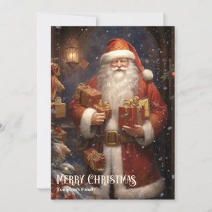 Vintage retro Santa Claus with Christmas Presents Holiday Card