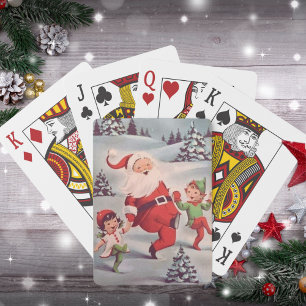 Vintage Retro Santa Dancing with Elves Christmas Playing Cards