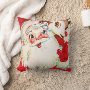 Vintage retro Santa deer Christmas decor pillow