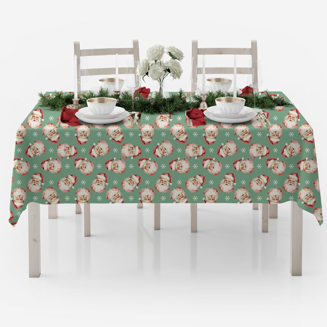 Vintage Retro Santa Green Christmas Tablecloth (Creator Uploaded)