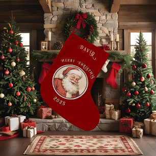 Vintage Retro Santa  Large Christmas Stocking