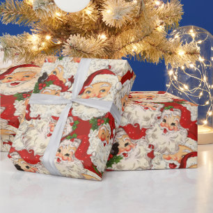 Vintage Retro Santa Mini Red Christmas Wrapping Paper