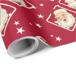 Vintage Retro Santa Mini Red Christmas Wrapping Paper