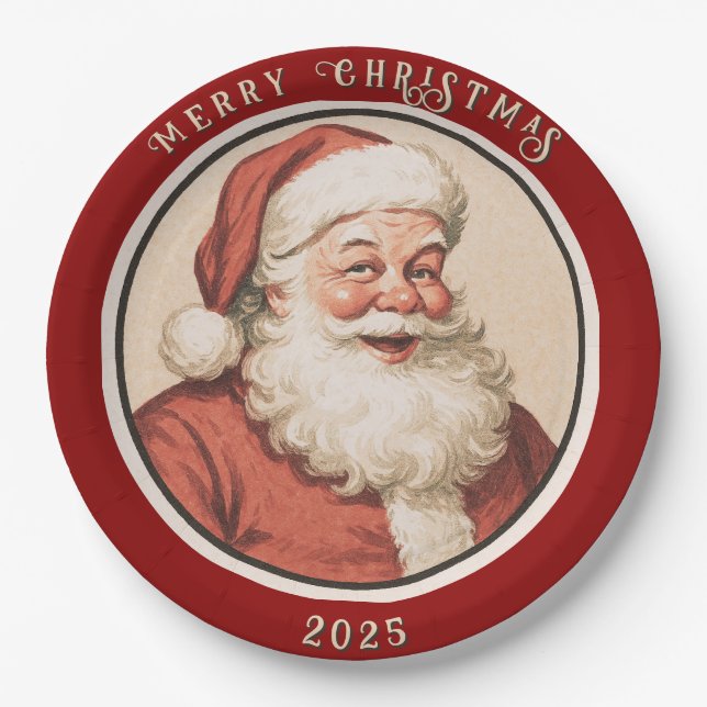 Vintage Retro Santa  Paper Plate (Front)