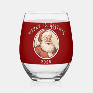Vintage Retro Santa Stemless Wine Glass