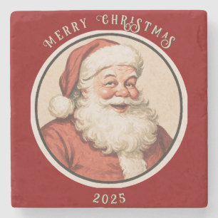Vintage Retro Santa  Stone Coaster