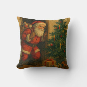 Vintage/retro Santa visiting at Christmas Cushion