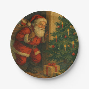 Vintage/retro Santa visiting at Christmas Paper Plate