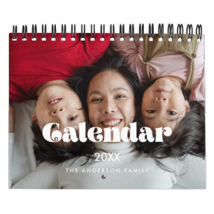 Vintage retro script 2025 family photo calendar