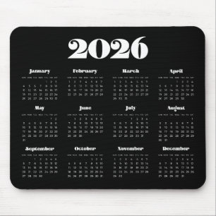 Vintage retro script 2026 Black calendar Mouse Mat