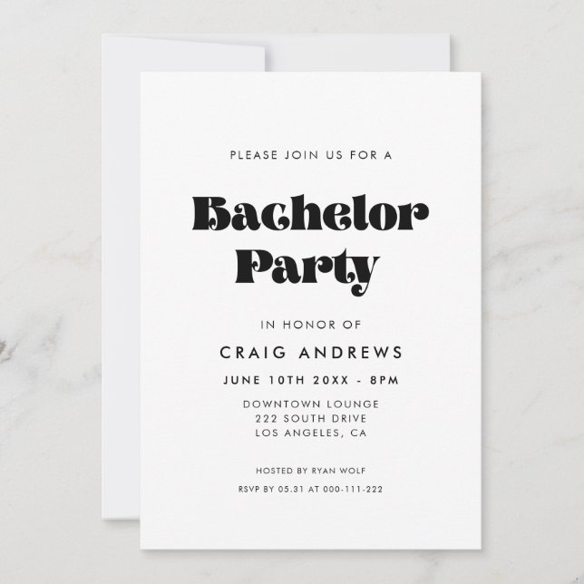 Vintage Retro Script Bachelor Party Invitation (Front)