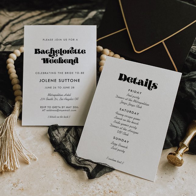 Vintage retro script Bachelorette Weekend Invitation (Creator Uploaded)